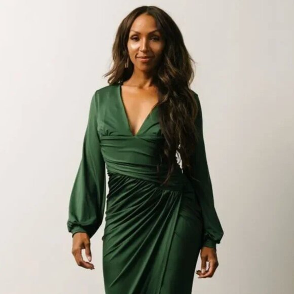 Baltic Born | Torino Ruched Midi Dress in Hunter Green Formal Event | Large - Picture 2 of 16